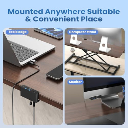 EJAY Clamp USB Hub Desk Mount, 5-in-1 Aluminum Mountable USB C Hub with SD/TF Card Reader, 59" Long Cable Under Desk USB Hub for iMac, MacBook, Floor PC, 5Gbps Desktop Hub, Black - color: Black