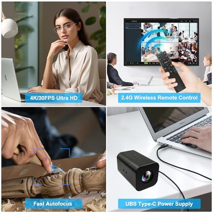 HDMI 12X Zoom USB Camera 4K Autofocus 60FPS High Speed Webcam USB HDMI Simultaneous Output PC Camera Manual Zoom Remote Control for TV Projector Video Conferencing Church Streaming