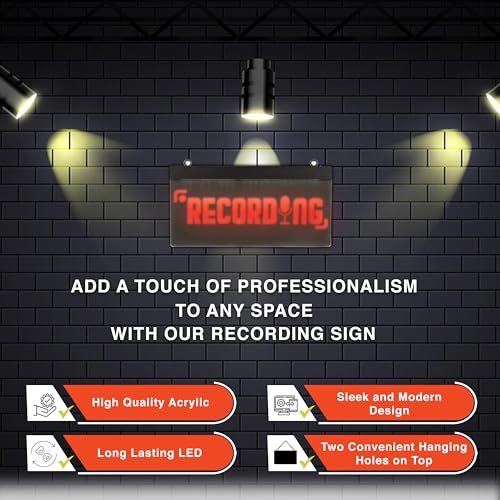 LED Acrylic Wall Recording Sign, Forest & Twelfth Recording Studio Lighted Sign for Professional Studio Setup, Podcast, Radio & More, USB Powered (Recording)