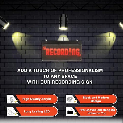 LED Acrylic Wall Recording Sign, Forest & Twelfth Recording Studio Lighted Sign for Professional Studio Setup, Podcast, Radio & More, USB Powered (Recording)