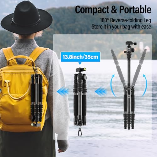 SIRUI Lightweight Carbon Fiber Travel Tripod, 6kg Load Capacity Compact Camera Support with Carry Bag, Portable for DSLR Mirrorless Cameras, Max Height 54" for Hiking Vacation Vlogging - size: AM-5C - 54 inches