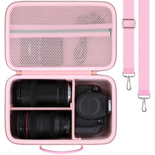 khanka Camera Case for Canon EOS Rebel R6 V/T7/T100/T6/R50/R100/R5/R7/R8/R6 Mark II/SL3 DSLR Camera,Travel Protective Carrying Case for Canon EOS Rebel Camera and 18-55mm/18-45mm Lens(Pink Case Only) - color: Pink