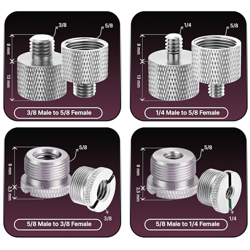 IXTECH Mic Stand Adapter Set 8 pc - Metal Tripod Adapters Female-Male 5/8-3/8, 3/8-5/8, 5/8-1/4, 1/4-5/8 ADP02 Silver - color: Silver