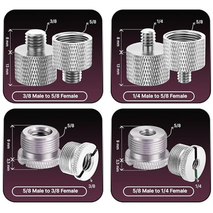 IXTECH Mic Stand Adapter Set 8 pc - Metal Tripod Adapters Female-Male 5/8-3/8, 3/8-5/8, 5/8-1/4, 1/4-5/8 ADP02 Silver - color: Silver