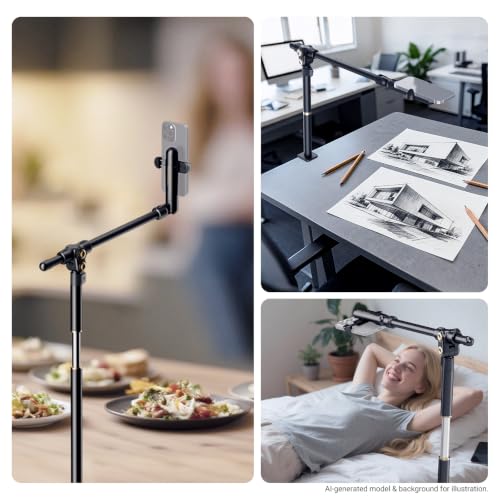 NEEWER Basics Overhead Phone Mount Holder Stand, Metal Desk Tripod Camera Rig Compatible with iPhone Android Samsung for Cooking Makeup Drawing Vlogging Live Streaming Filming Video Recording, ST013