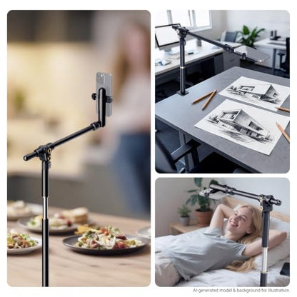 NEEWER Basics Overhead Phone Mount Holder Stand, Metal Desk Tripod Camera Rig Compatible with iPhone Android Samsung for Cooking Makeup Drawing Vlogging Live Streaming Filming Video Recording, ST013