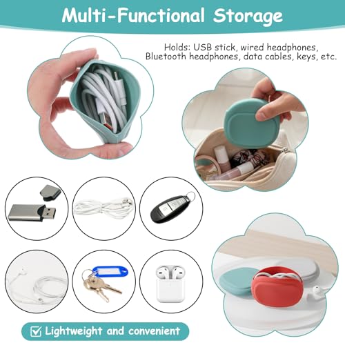 3 Pcs Silicone Headphone Organizer Mini Wired Headphone Organizer Data Cable Storage Case Portable Silicone Pouch Key Box for Storing Earbuds Flash Drive Keys(Red-Grey-Green)