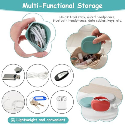 3 Pcs Silicone Headphone Organizer Mini Wired Headphone Organizer Data Cable Storage Case Portable Silicone Pouch Key Box for Storing Earbuds Flash Drive Keys(Red-Grey-Green)