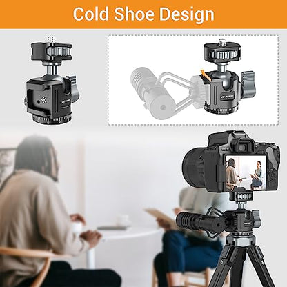 Ball Head for Phone Mount,Aluminum Ball Head with Cold Shoe，360°Panoramic Rotating Mount Base Adapter with 1/4” Screw for Phone Mount/Tablet Mount-Max Load 2.5kg/5.5lb