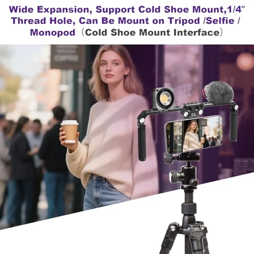 OPC01 Foldable Phone Cage Handheld Stabilizer,Foldable Magnetic Smartphone Cage with Handle and Magnetic Sticker for iPhone 17/16/15/14/13/12/11/10 Series and Andriod Phones for Photographer