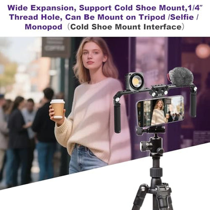 OPC01 Foldable Phone Cage Handheld Stabilizer,Foldable Magnetic Smartphone Cage with Handle and Magnetic Sticker for iPhone 17/16/15/14/13/12/11/10 Series and Andriod Phones for Photographer