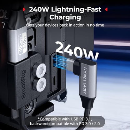 SMALLRIG USB-C Cable Male to Female [20Gbps, 240W], with 1/4''-20 Screws for Camera Cage, L-Shape Mount Plate, USB 3.2 Gen 2x2 Fast Data Transfer & Power Delivery Cable - 5595 - style: Male to Female（Angled）