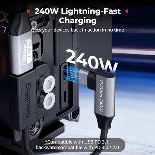 SMALLRIG USB-C Cable Male to Female [20Gbps, 240W], with 1/4''-20 Screws for Camera Cage, L-Shape Mount Plate, USB 3.2 Gen 2x2 Fast Data Transfer & Power Delivery Cable - 5595 - style: Male to Female（Angled）