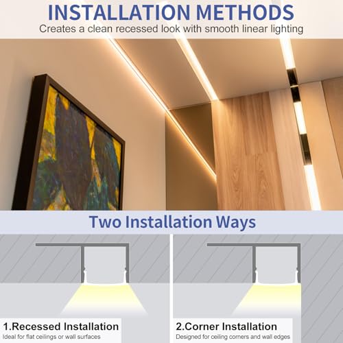 Plaster-in LED Channel 10 Pack, 3.3FT/1M Trimless Recessed LED Aluminum Profile with Milky Diffuser, Single-Sided Drywall LED Strip Diffuser Channel for Ceiling & Wall Lighting - size: Single-Sided-10 Pack
