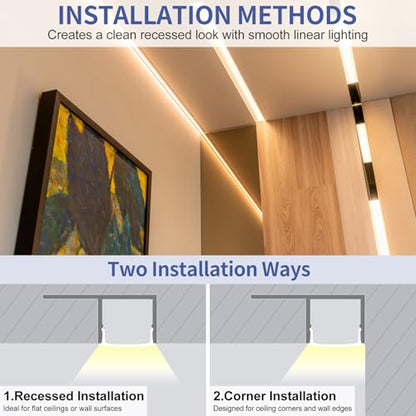 Plaster-in LED Aluminum Channel, 3.3FT/1M 6 Pack LED Light Strip Diffuser Channel with Milky Diffuser, Trimless Recessed Single-Sided Drywall Aluminum LED Profile for Ceiling and Wall - size: Single-Sided-6 Pack