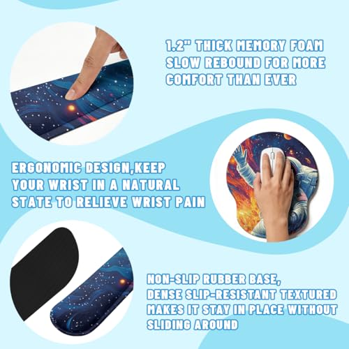 Cosmic Astronaut Desk Mat Set Colorful Galaxy Art Large Mouse Pad with Wrist Rest 4in1 Desk Mat for Desktop Ergonomic Keyboard Wrist Support Anti-Slip Computer Ergonomic Mouse Pad Home Office Gaming - color: Cosmic Astronaut