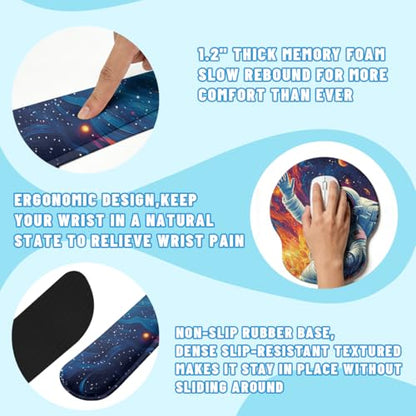 Cosmic Astronaut Desk Mat Set Colorful Galaxy Art Large Mouse Pad with Wrist Rest 4in1 Desk Mat for Desktop Ergonomic Keyboard Wrist Support Anti-Slip Computer Ergonomic Mouse Pad Home Office Gaming - color: Cosmic Astronaut
