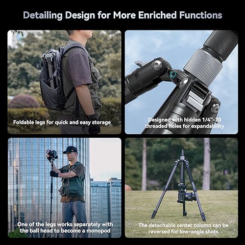 SmallRig AP-20 Carbon Fiber Tripod, 62.2" Camera Tripod Monopod with Center Column, Compact Lightweight Tripods with 360° Ball Head, Payload 26.5 lbs, Quick Release Plate, for DSLR Camera - 4059 - style: 62.2"