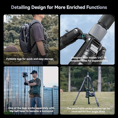 SmallRig AP-20 Carbon Fiber Tripod, 62.2" Camera Tripod Monopod with Center Column, Compact Lightweight Tripods with 360° Ball Head, Payload 26.5 lbs, Quick Release Plate, for DSLR Camera - 4059 - style: 62.2"
