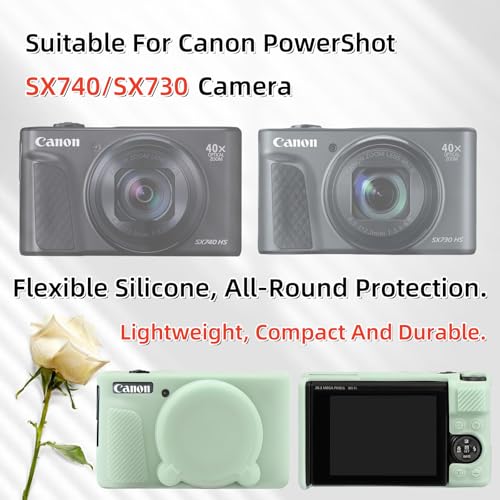 Camera Case for Canon PowerShot SX740/ SX730 Digital Camera,SX740 HS Case, Soft Silicone Protective Case Removable Lens Cover,Comes with 2 Screen Protectors and 1 Wrist Strap. (Green Jelly) - color: Green Jelly