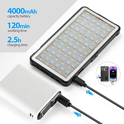 ENEGON RGB Video Light, Built-in 4000mAh Rechargeable Battery LED Camera Light Full Color 24 Common Light Effects, CRI≥95 2500-9000K LED Video Light Panel with Power Bank Function. - color: RGB Photo Fill Light