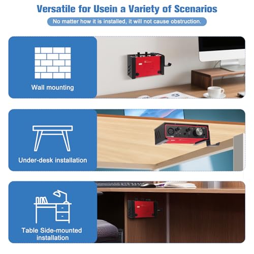 Metal Under Desk Mount and Wall Mount for Focusrite Scarlett Solo 3rd/4th Gen with Adjustable Headphone Hanger Stand, Metal Under Desk Mount for Audio Interfaces and Studio Gear (Black Holder Only)