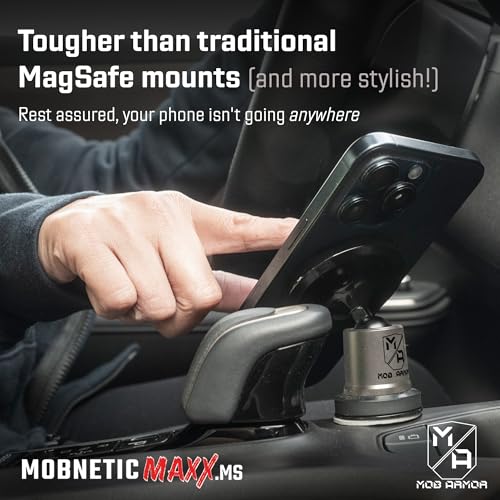 Mob Armor MobNetic Maxx MS - MagSafe Compatible Car Phone Mount w/ 90º Tilt, 360º Rotation & Durable Aluminum Build, Magnetic Holder for iPhone & Android Devices, USA Assembled - Gun Metal - color: Gun Metal