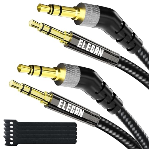 Elecan 135 Degree Angled 3.5mm AUX Cable 6 Ft/2 Pack (Hi-Fi Sound-OD 3.5MM-Ultra Slim&Thin&Soft) Braided 1/8 Inch TRS Stereo Audio Cable Cord for Headphones,Car,Tablets,Speaker,Beats,iPhone iPod iPad - size: 6FT-2PK, style: 135 Degree Angled to Straight