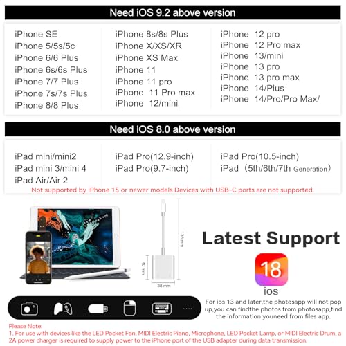 SUNTRSI USB Camera Adapter with Charging Port, Portable USB Female OTG Adapter Suitable for iPhone iPad, Plug and Play USB Adapter for iPad Support Card Reader