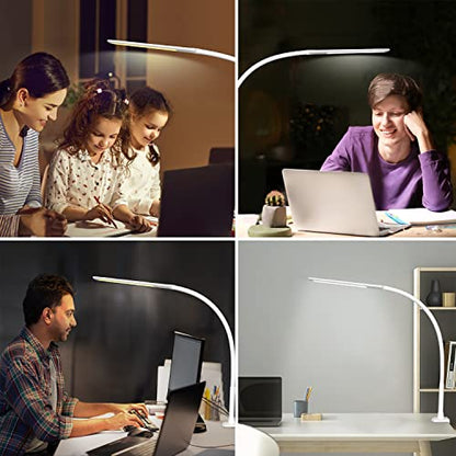 YOUKOYI LED Desk Lamp with Clamp,Flexible Gooseneck Architect Table Lamp - 5 Brightness Levels & 4 Color Modes, Touch Control, Eye-Care 10W Desk Light for Home/Office/Reading/Work(White) - color: White