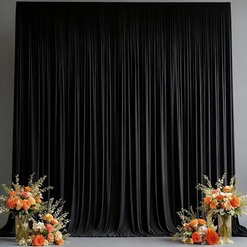 10x10FT Backdrop Curtains with Rod Pockets - Wrinkle Free Photo Stage Backdrop 2 Panels Curtains Drapes for Photography Wedding Party Baby Shower Decorations (Black) - color: Black, size: W5' x H10'(2 panels)