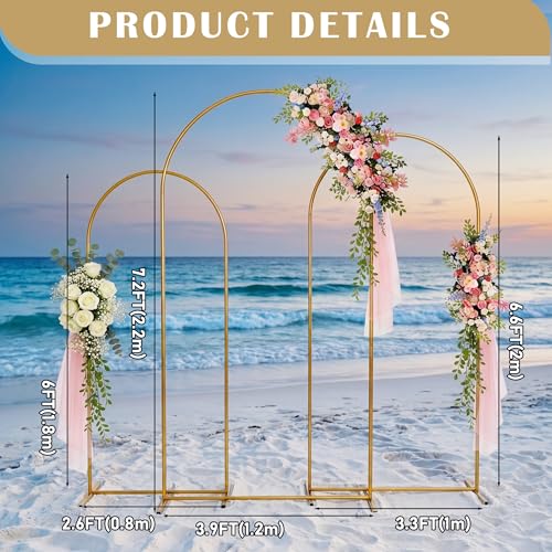 Metal Arch Backdrop Stand 7.2FT+6.6FT+6FT: Wedding Arch Frame for Ceremony Balloon Arch Stand for Birthday Anniversary Wedding Party Baby Shower