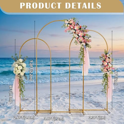 Metal Arch Backdrop Stand 7.2FT+6.6FT+6FT: Wedding Arch Frame for Ceremony Balloon Arch Stand for Birthday Anniversary Wedding Party Baby Shower
