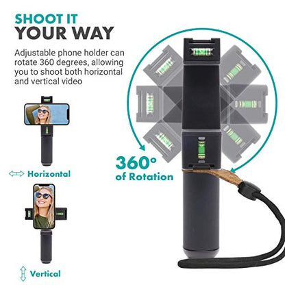 Movo PR-3 Rotating Smartphone Grip Handle Rig with Vertical and Horizonal Positions, Wrist Strap, Tripod Mount, Cold Shoe Mount for Lights and Microphones - for iPhone, Samsung, Google, Android Phones