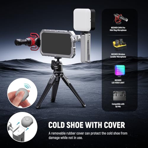 NEEWER Quick Release Side Handle with Detachable Bluetooth Shutter, Anti Off Cold Shoe, 360° Rotation, Compatible with iPhone 16 Pro 16 Pro Max S25 Ultra Phone Cage Accessories, Silver + Gray, PA045E - style: PA045E Silver/Gray