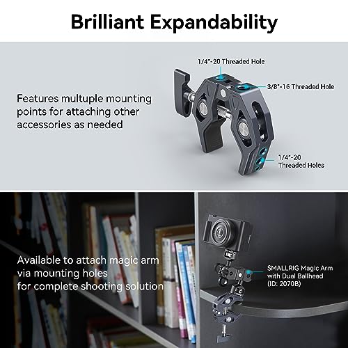 SMALLRIG Crab-Shaped Super Clamp, Camera Mount, 1/4"-20, 3/8"-16 Threaded Holes, 7.7lbs/3.5kg Payload, Compatible with Cameras, Monitors, LED Lights, etc. - size: Small