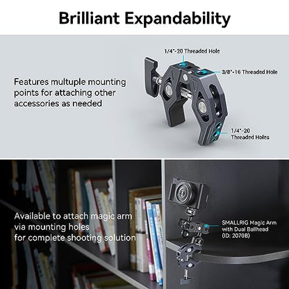 SMALLRIG Crab-Shaped Super Clamp, Camera Mount, 1/4"-20, 3/8"-16 Threaded Holes, 7.7lbs/3.5kg Payload, Compatible with Cameras, Monitors, LED Lights, etc. (Pack of 2) - size: Small (Pack of 2)