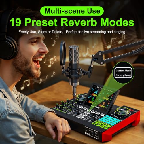 G10 Podcast Equipment Bundle with 3.5mm Condenser Microphone for Pc/Phone Live Streaming Singing Gaming, Podcast Microphone Bundle with Live Sound Board Audio Mixer,Noise Reduction,DJ Sets