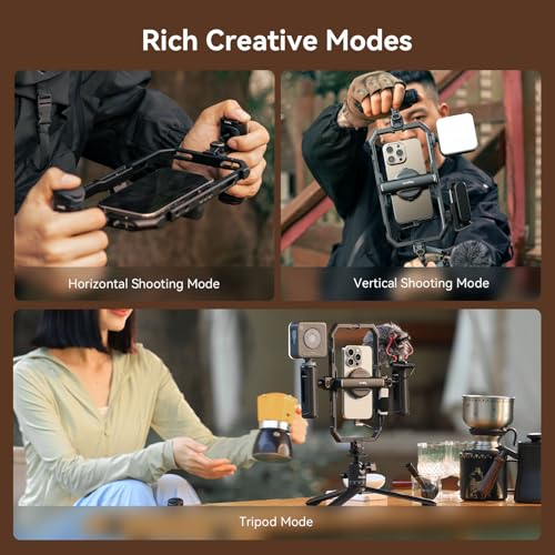 SmallRig Universal Quick Release Phone Cage Kit Basic, Aluminum Smartphone Video Rig Kit with Wireless Control Dual Handles and Phone Clip, for MagSafe, for iPhone 17 16 15 for Samsung for Pixel - style: Dual Handheld Kit
