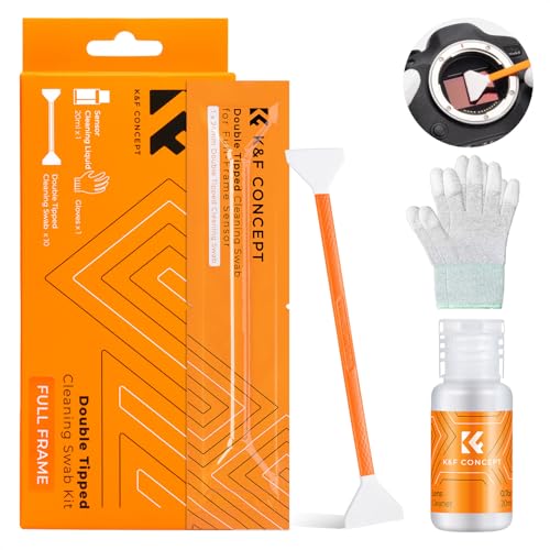 K&F Concept Full Frame Sensor Cleaning Kit, Mirrorless Camera Cleaner Kit - 20ml Sensor Cleaner, 10 X 24mm Double-Tipped Full Frame Sensor Cleaning Swabs & Gloves - size: 24mm