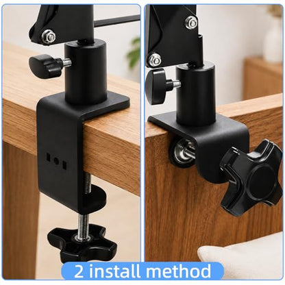 Microphone Boom Arm Desk C-Clamp, 2-Way Mount Universal 12mm Desk Mount Clamp, Heavy-Duty No-Drill Mic Stand Clamp, Fits Up to 2.17"/55mm Thick Desks for Mic, Lamp, Phone/Tablet - size: XZ007