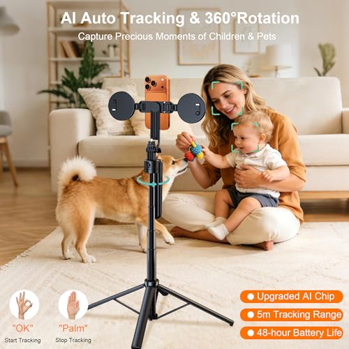 71" Auto Face Tracking Tripod with Ring Light, 360° Rotation Phone Tripod with Remote & No App Required, Extendable Selfie Stick Tripod for iPhone/Camera, Live Streaming Equipment for TikTok/YouTube - size: Tripod with 2 Ring Lights