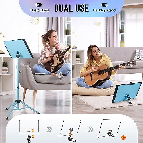 CAHAYA Sheet Music Stand & Tabletop Music Stand Solid Back with Carrying Bag for Books Notes Laptop Tablet Blue CY0194-3 - color: Blue, size: Standard Version