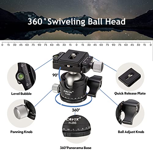 CAVIX Professional 62" Carbon Fiber Camera Tripod, Tripod & Monopod 2 in 1, Lightweight Travel Tripod with 360° Ball Head, Arca Quick Release, 22lb Load for DSLR Video Travel Photography - size: Carbon Fiber(62")