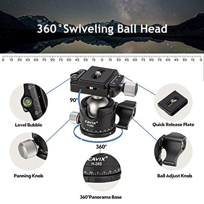 CAVIX Professional 62" Carbon Fiber Camera Tripod, Tripod & Monopod 2 in 1, Lightweight Travel Tripod with 360° Ball Head, Arca Quick Release, 22lb Load for DSLR Video Travel Photography - size: Carbon Fiber(62")