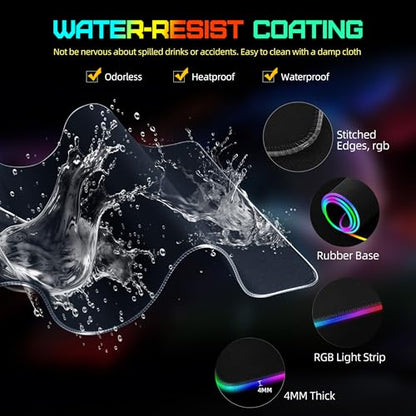 Mouse Pad with Wireless Charging, RGB Gaming Mousepad, Large Desk Mat with Ultra-Smooth Surface, Non-Slip Mouse Mat, Waterproof Computer Keyboard Pad for Gaming, Desk, Office, PC, 800x400x4MM, Black - color: Black-rgb+wireles Charging