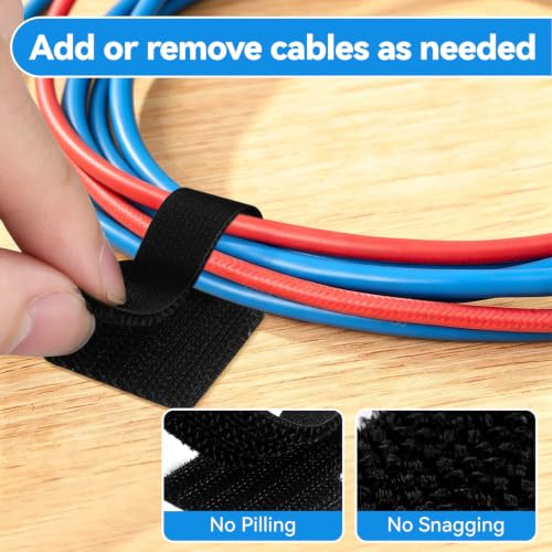 80 Pcs Cable Management Under Desk, Cord Organizer, Reusable Hook and Loop Cable Ties, Computer Accessories for Desk, Home Office Essentials, Black, White, Grey