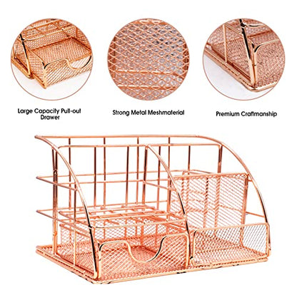 KAAKOW Rose Gold Desk Organizers and Accessories Office Supplies Set Stapler, Pen Holder, Phone Holder, Scissors, Pen, Ruler, 30 Paper Clips, 22 Binder Clip, 20 Tacks and 1000pcs Staples - color: Rose Gold