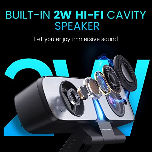 RC08 2K Webcam with Speaker, Webcam for PC, HD Web Cam with Noise Reduction Mic/Harman Speaker/4X Eptz/Privacy Cover/0.2S Auto-Focus/Low Illumination, Computer Camera for Zoom/Teams/Meeting - style: RC08 Webcam with Speaker