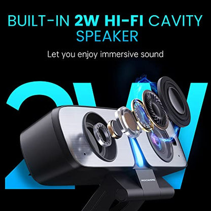 RC08 2K Webcam with Speaker, Webcam for PC, HD Web Cam with Noise Reduction Mic/Harman Speaker/4X Eptz/Privacy Cover/0.2S Auto-Focus/Low Illumination, Computer Camera for Zoom/Teams/Meeting - style: RC08 Webcam with Speaker